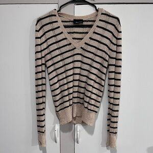 Panther Striped V-Neck Knit Sweater Cream & Black Vintage Style